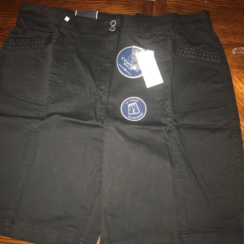 Large above the knee black embroidered shorts